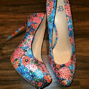Jeweled Gianni Binni Floral Platform Heels